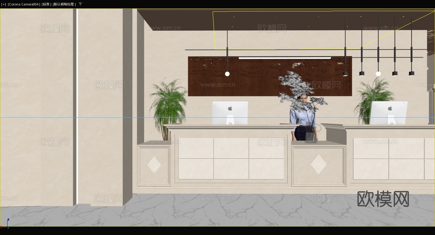 现代轻奢酒店大堂前台电梯厅su模型