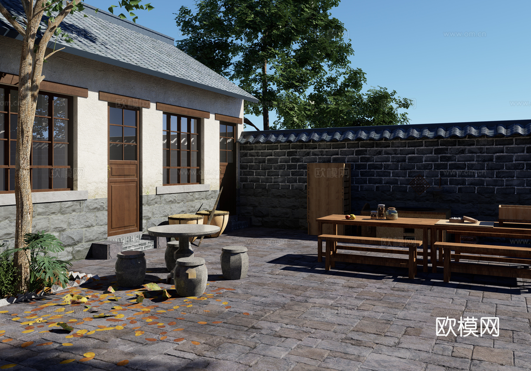 农村老院乡村别墅瓦片房su模型