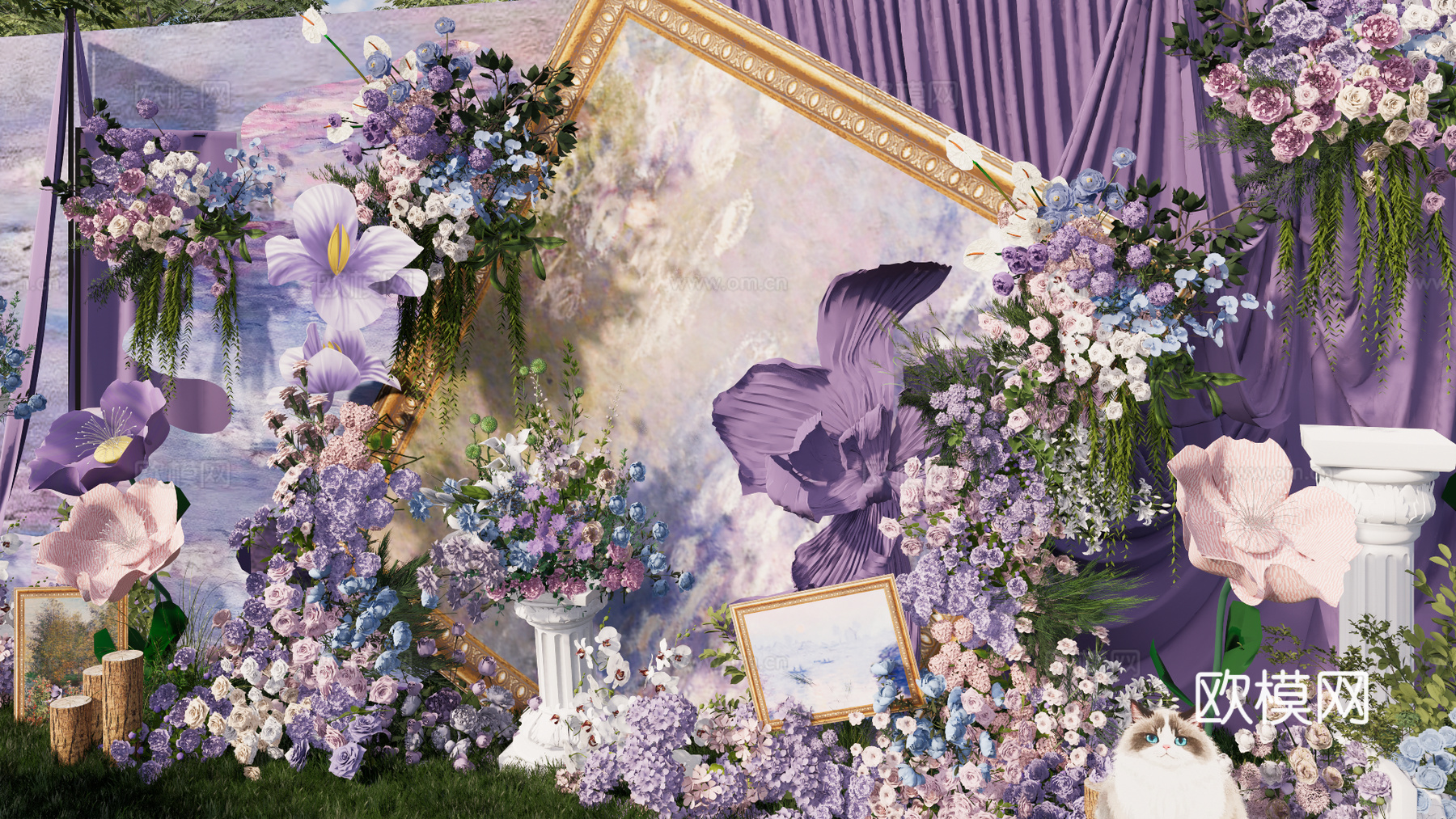 莫奈花园主题婚礼花艺美陈su模型