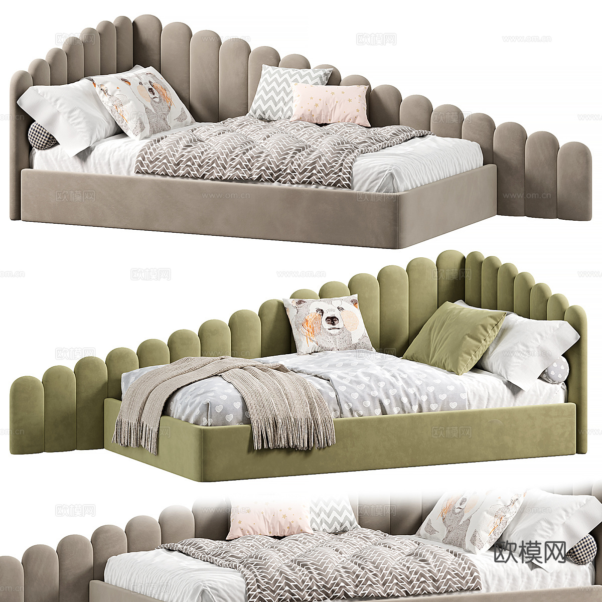 现代奶油风 Savoiardi 儿童布艺沙发床3d模型下载（渲染图2）