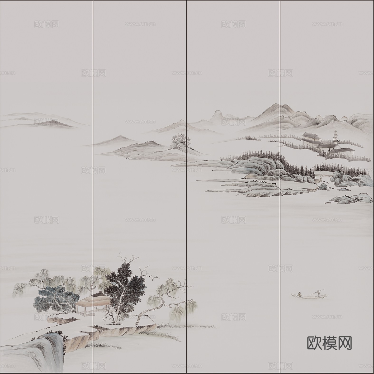 中式新中式山水壁纸壁画