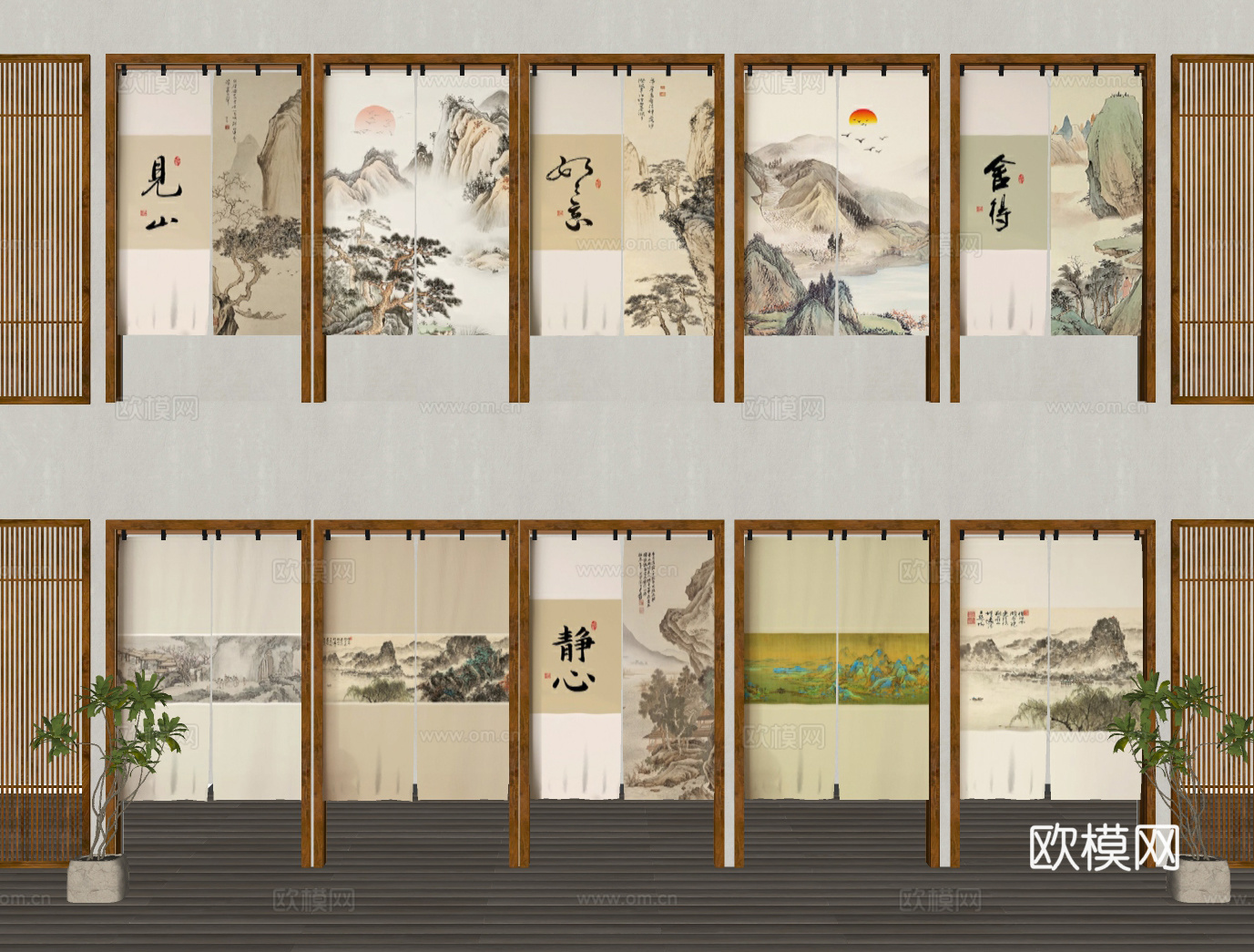 门帘 拉帘 厨房门帘 茶馆门帘 布帘su模型