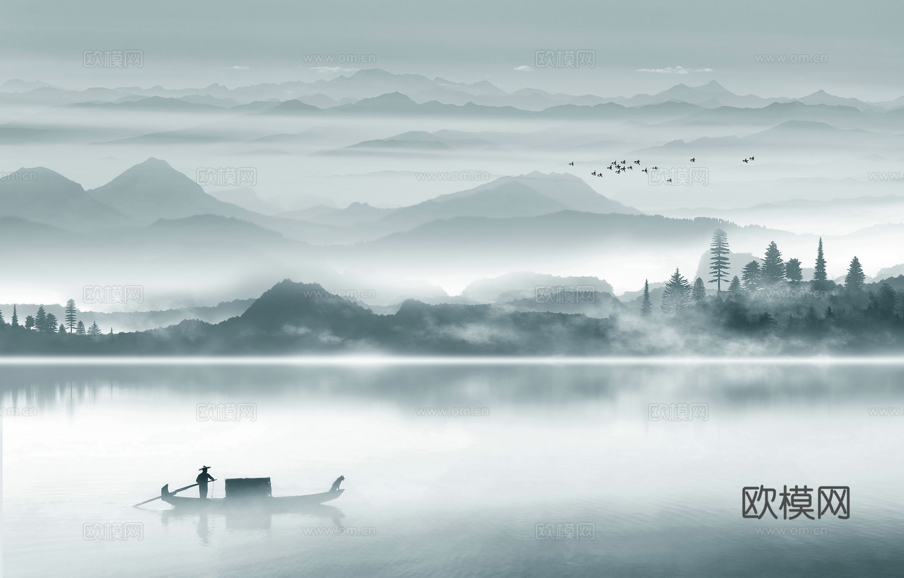 中式新中式山水壁纸壁画