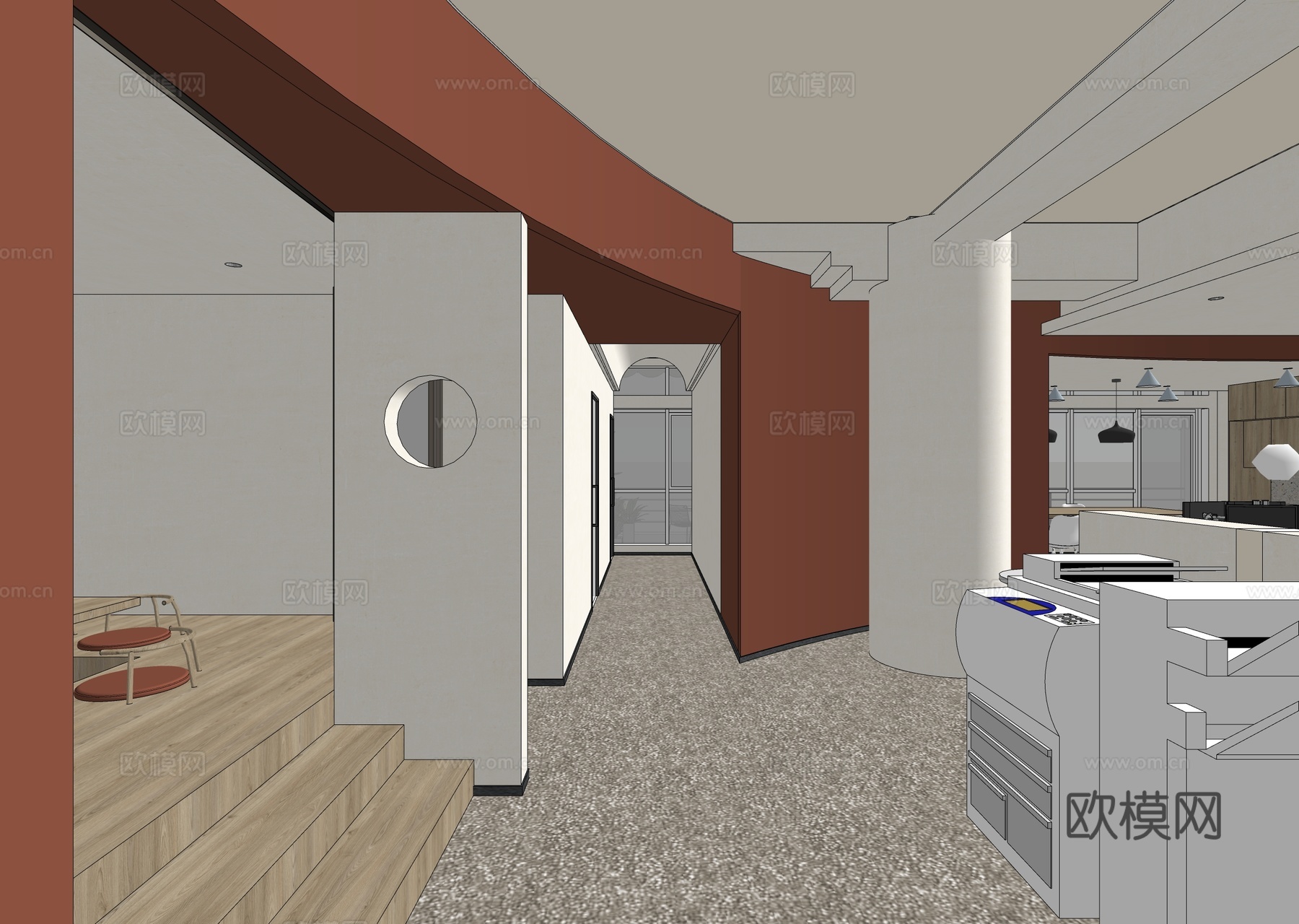 侘寂公共办公区 小型 开放式 办公室 会议室su模型