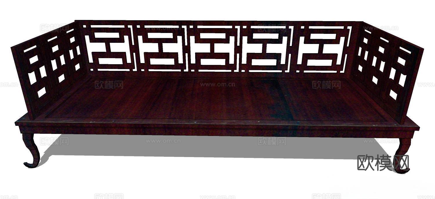 罗汉床 塌 实木床 床 实木罗汉床 沙发床 实木沙发su模型