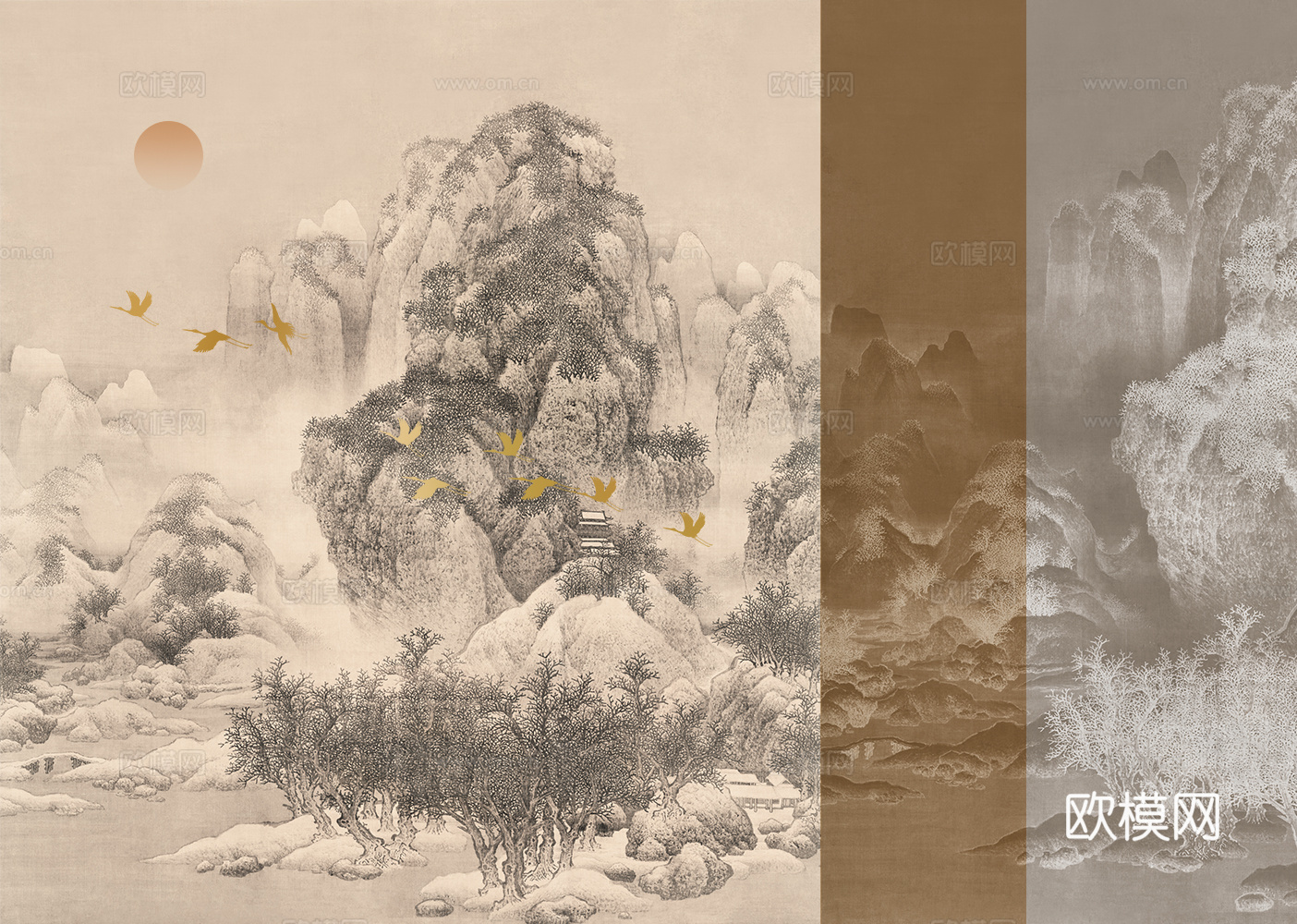 中式新中式山水壁纸壁画