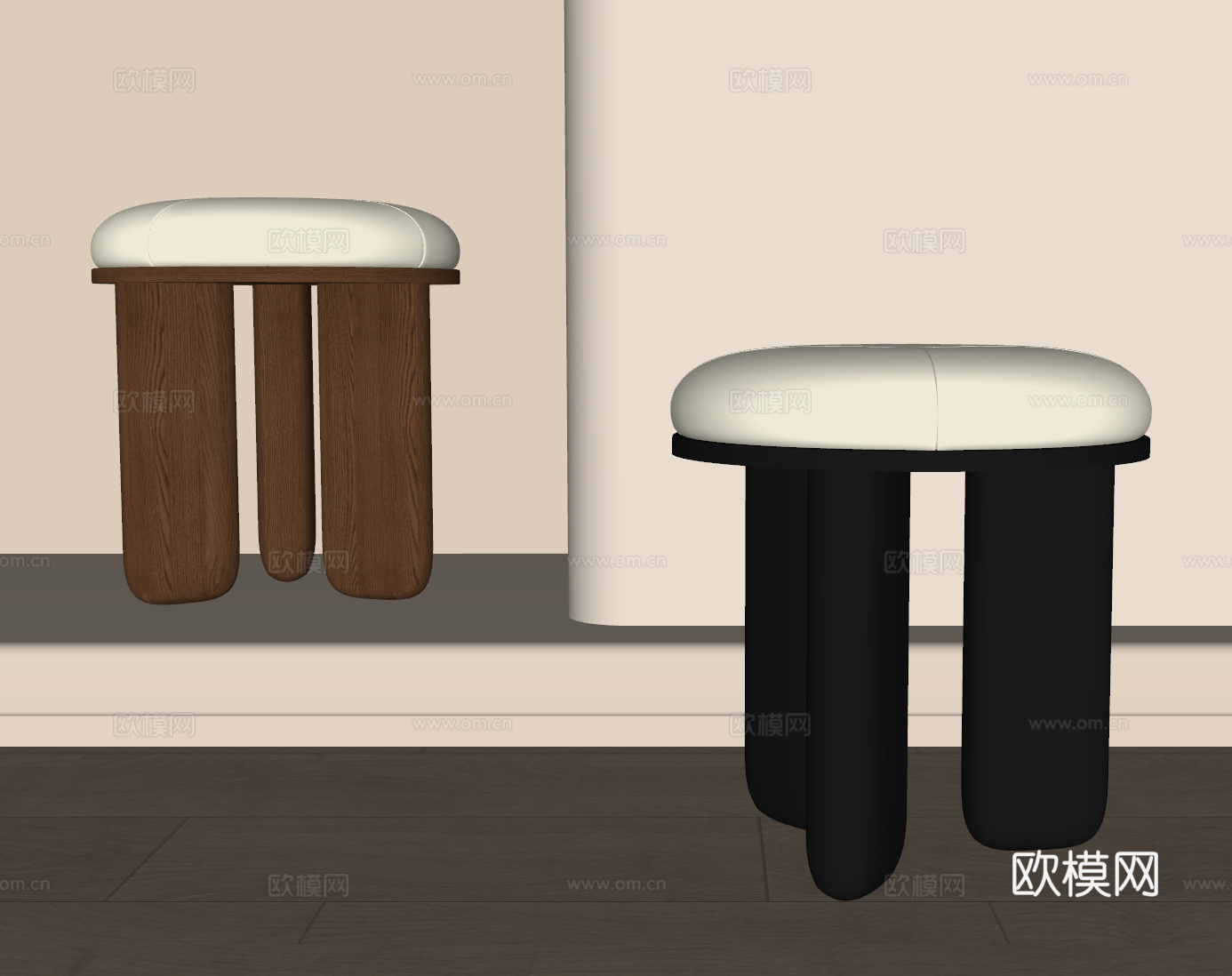 现代复古凳子 换鞋凳 梳妆凳su模型
