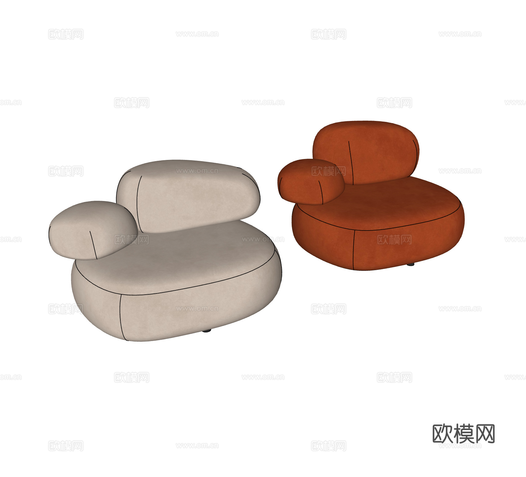 Moroso 现代单人沙发 模块沙发 岩石沙发su模型