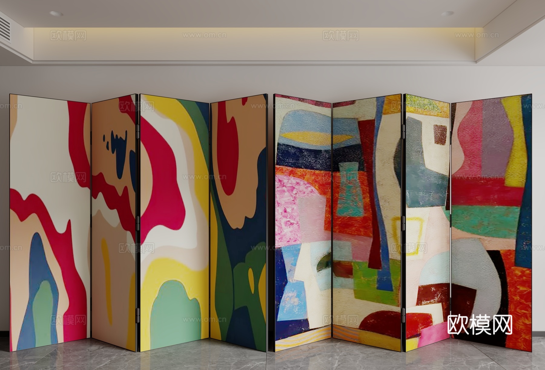 现代中古风屏风3d模型下载