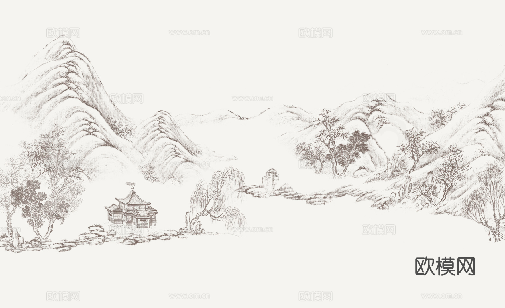 中式新中式山水壁纸壁画