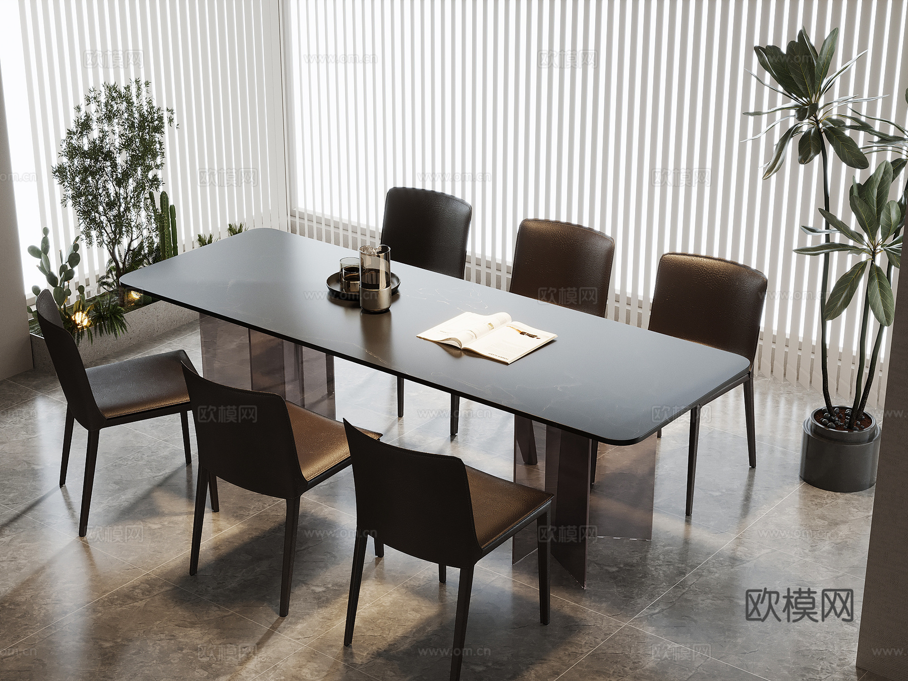 现代意式餐桌椅su模型