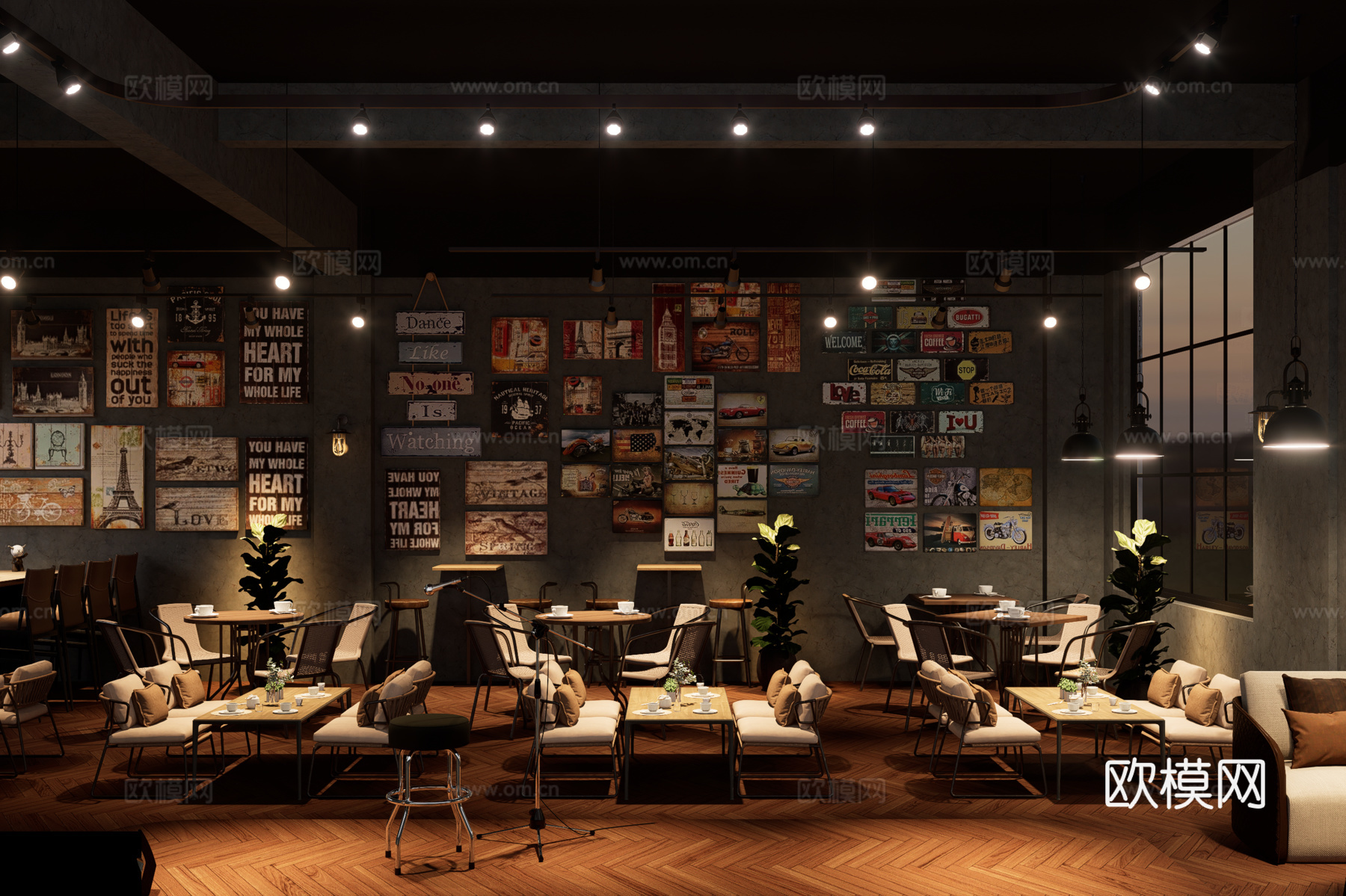 现代工业风咖啡厅酒吧餐饮店su模型
