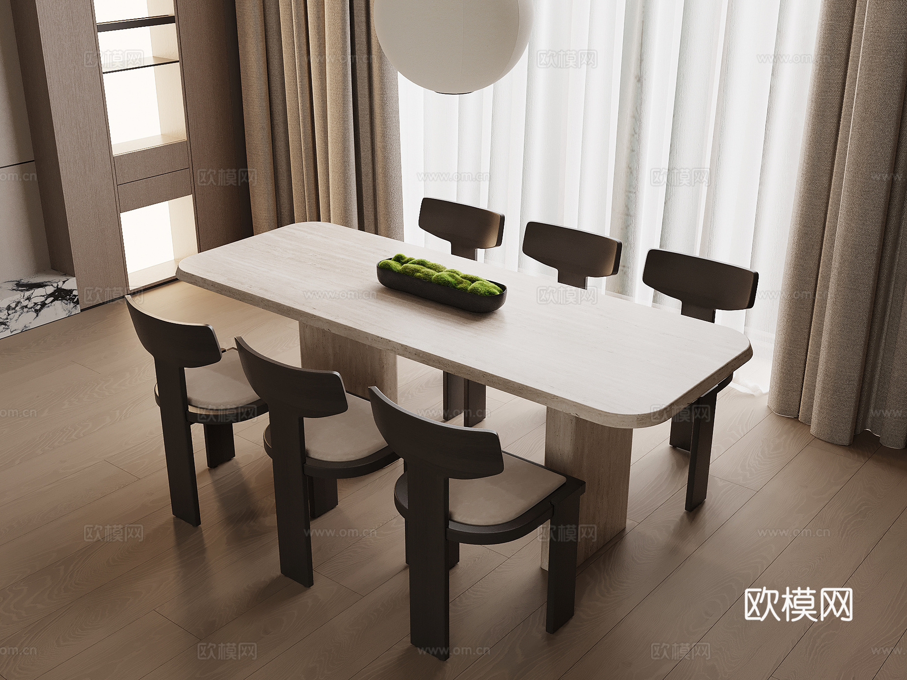 现代奶油风餐桌椅su模型