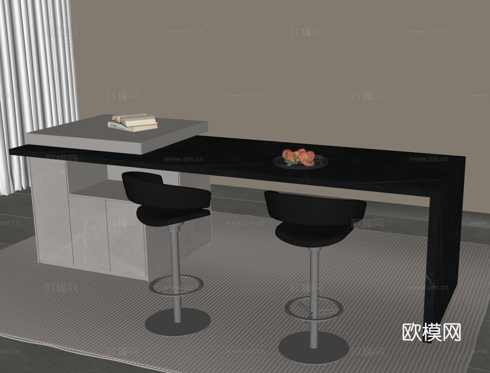 大理石水吧台 中岛餐桌 休闲吧椅su模型