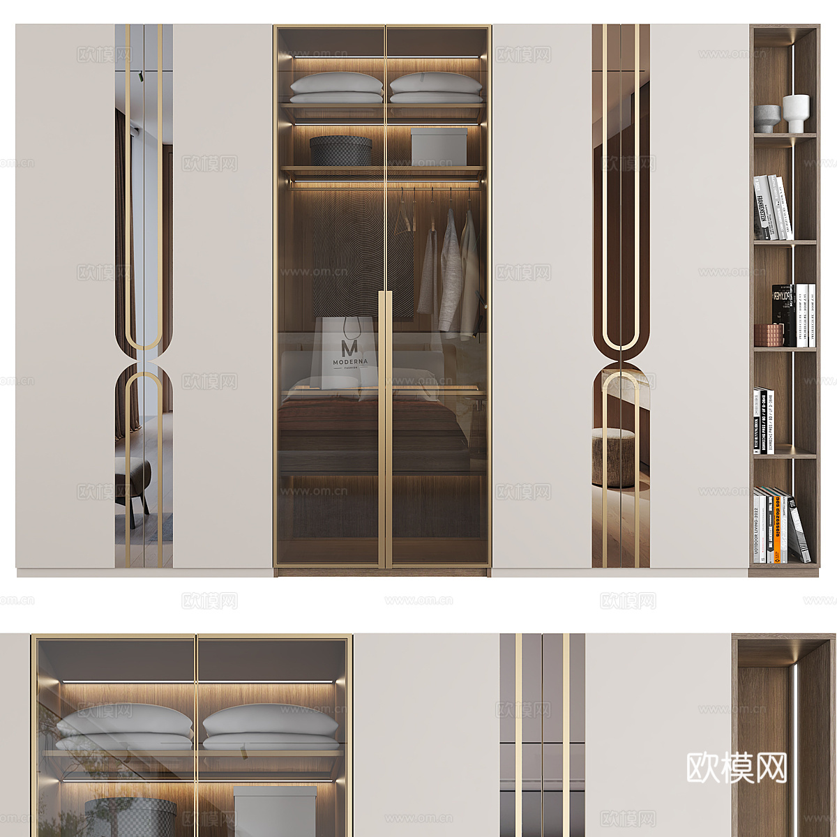 现代轻奢极简玻璃衣柜3d模型下载（渲染图1）