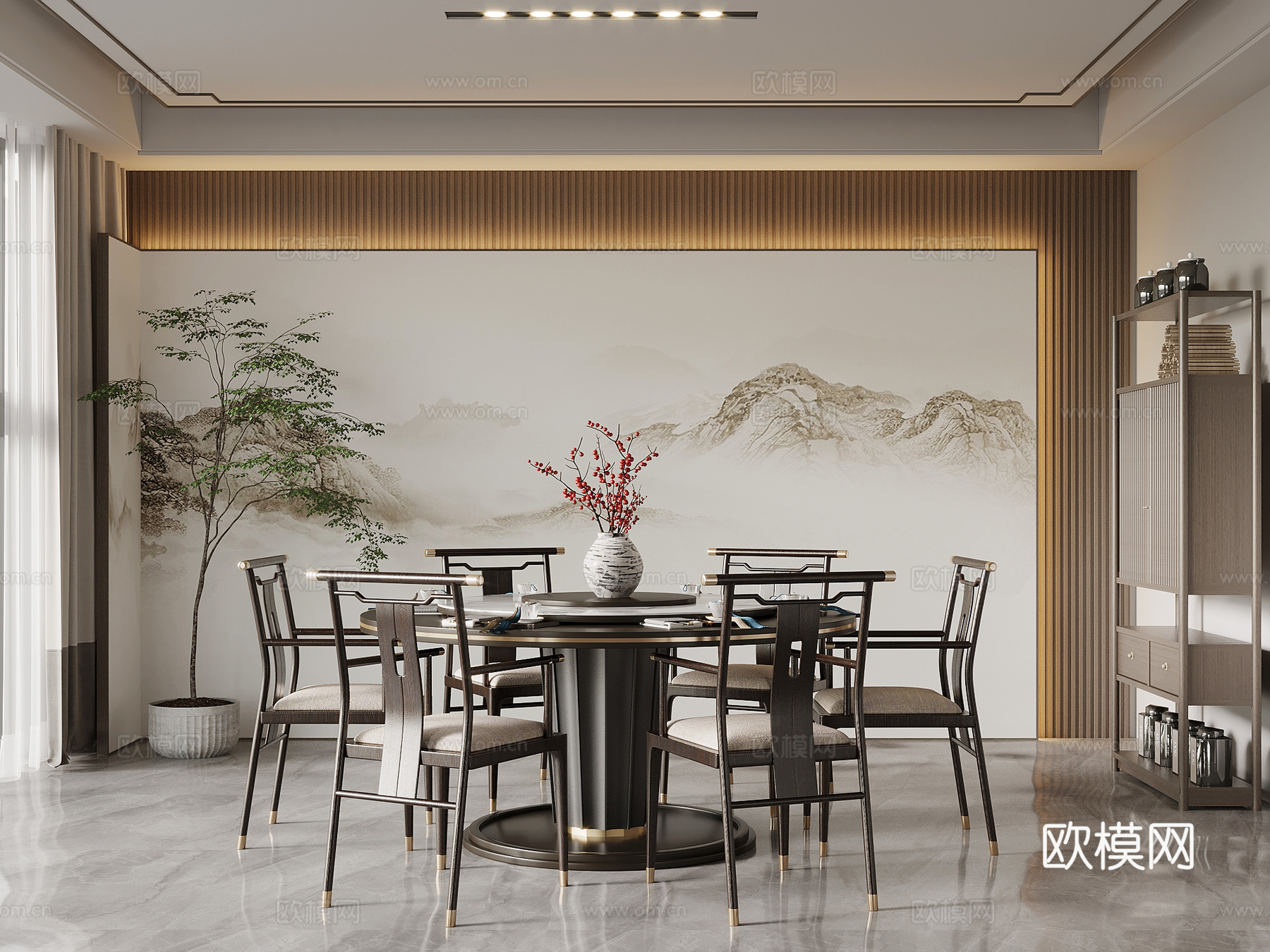 新中式餐厅包间 酒店包厢3d模型下载