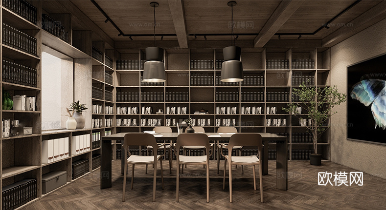 侘寂工作室 经理办公室 董事长办公室 办公桌 书柜su模型