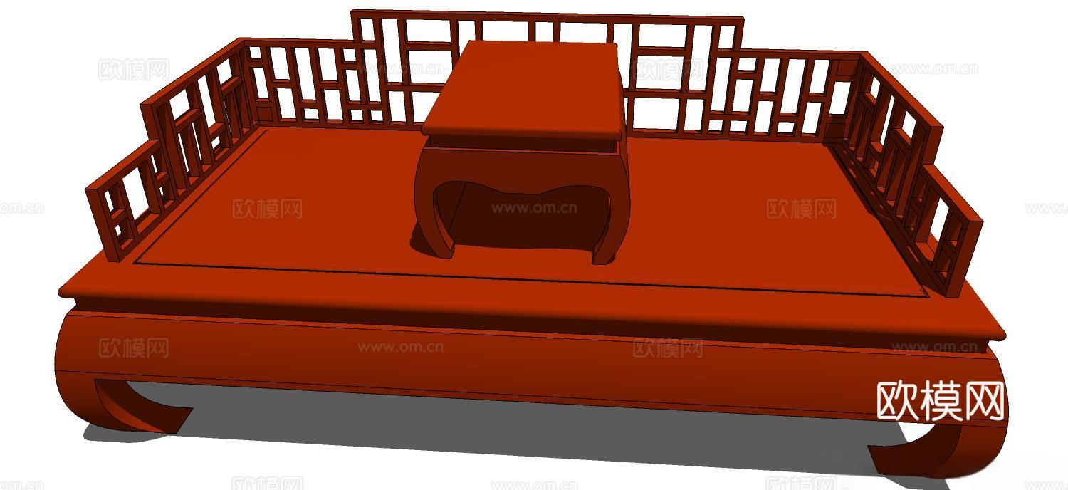 罗汉床 塌 实木床 床 实木罗汉床 沙发床 实木沙发su模型
