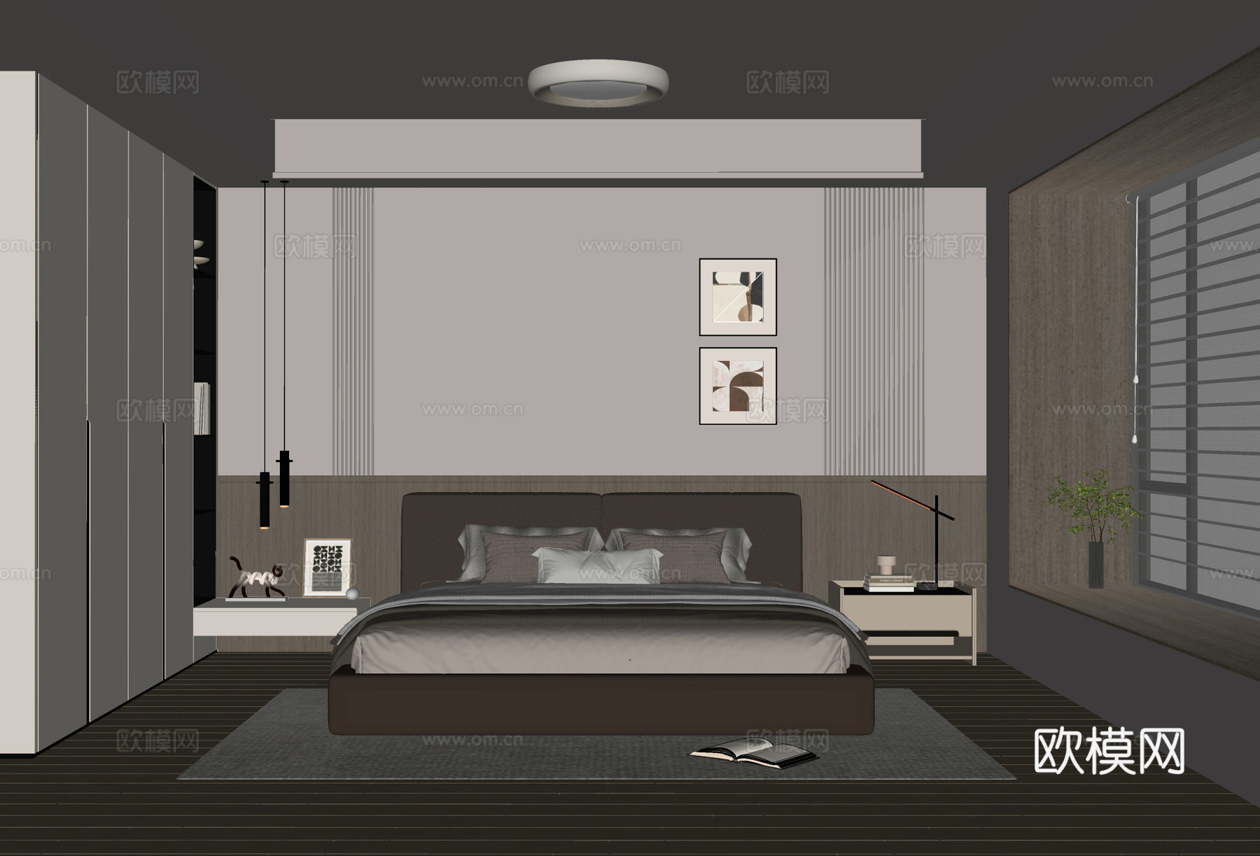 现代意式卧室su模型