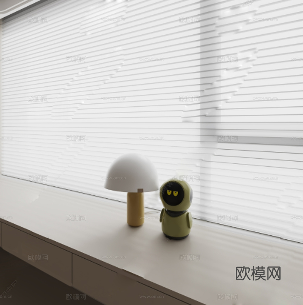 现代百叶帘_蜂窝帘_台灯_玩偶音响su模型