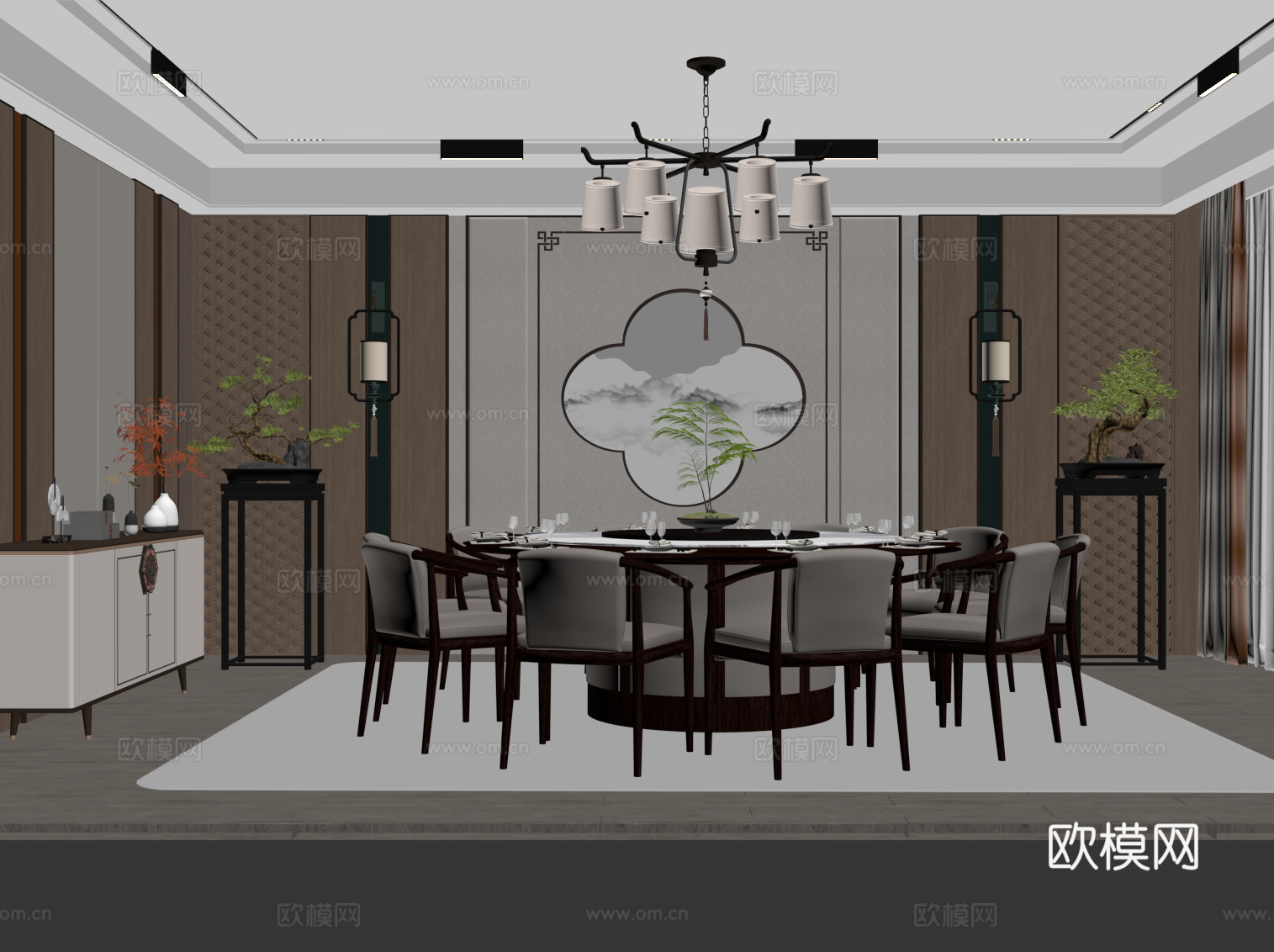 新中式餐厅包厢 酒店包间su模型