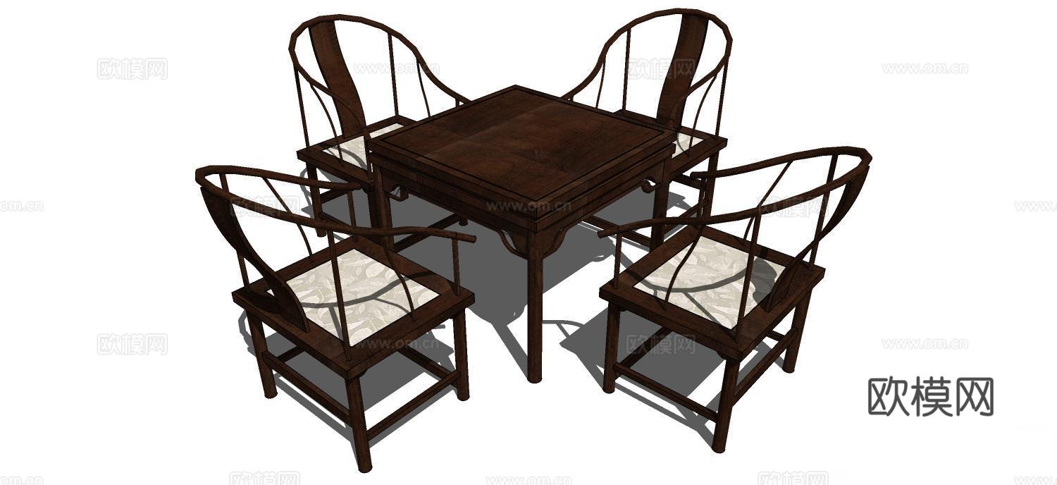 实木桌椅 实木椅子 实木桌子 椅子 桌子 餐桌椅su模型