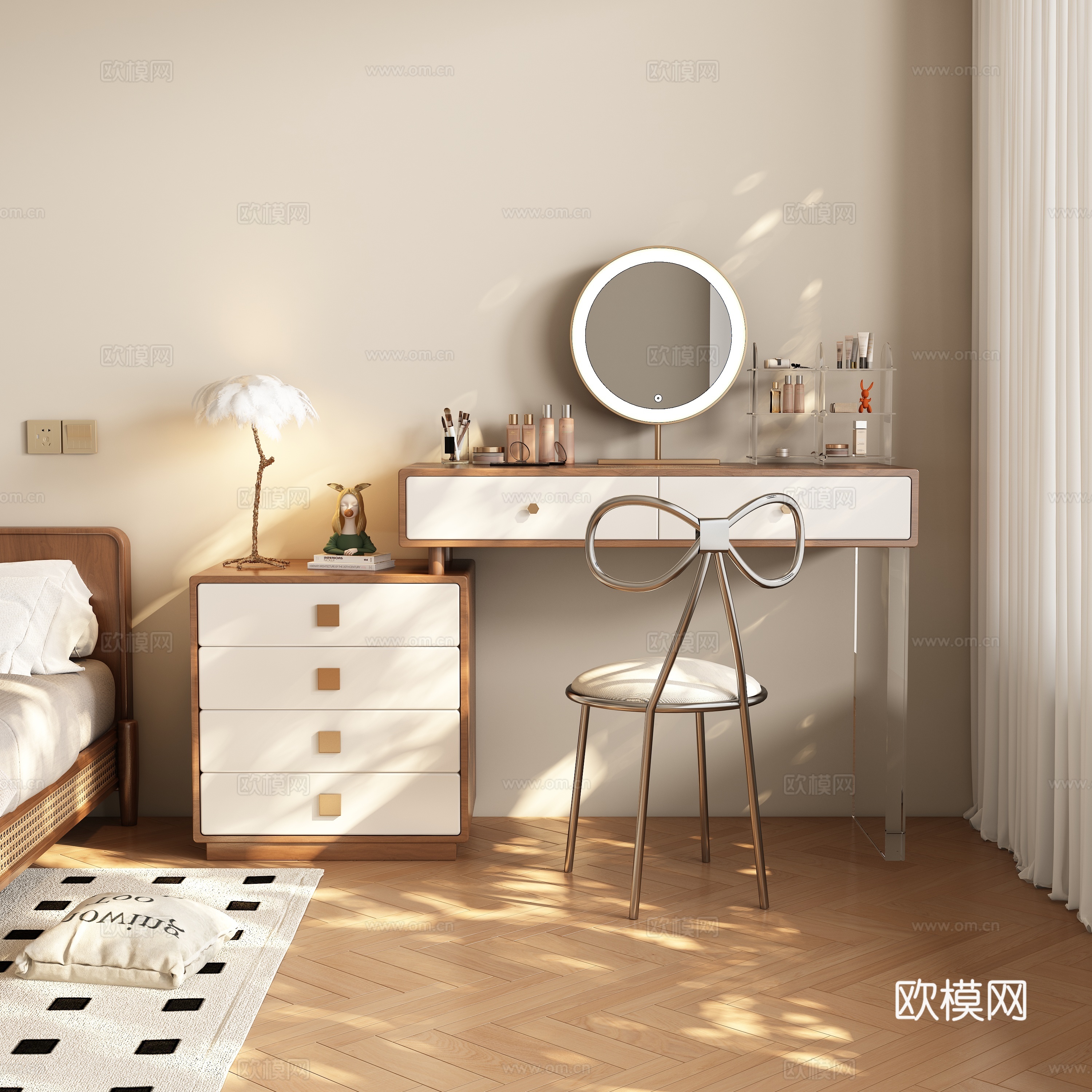 现代侘寂梳妆台3d模型下载