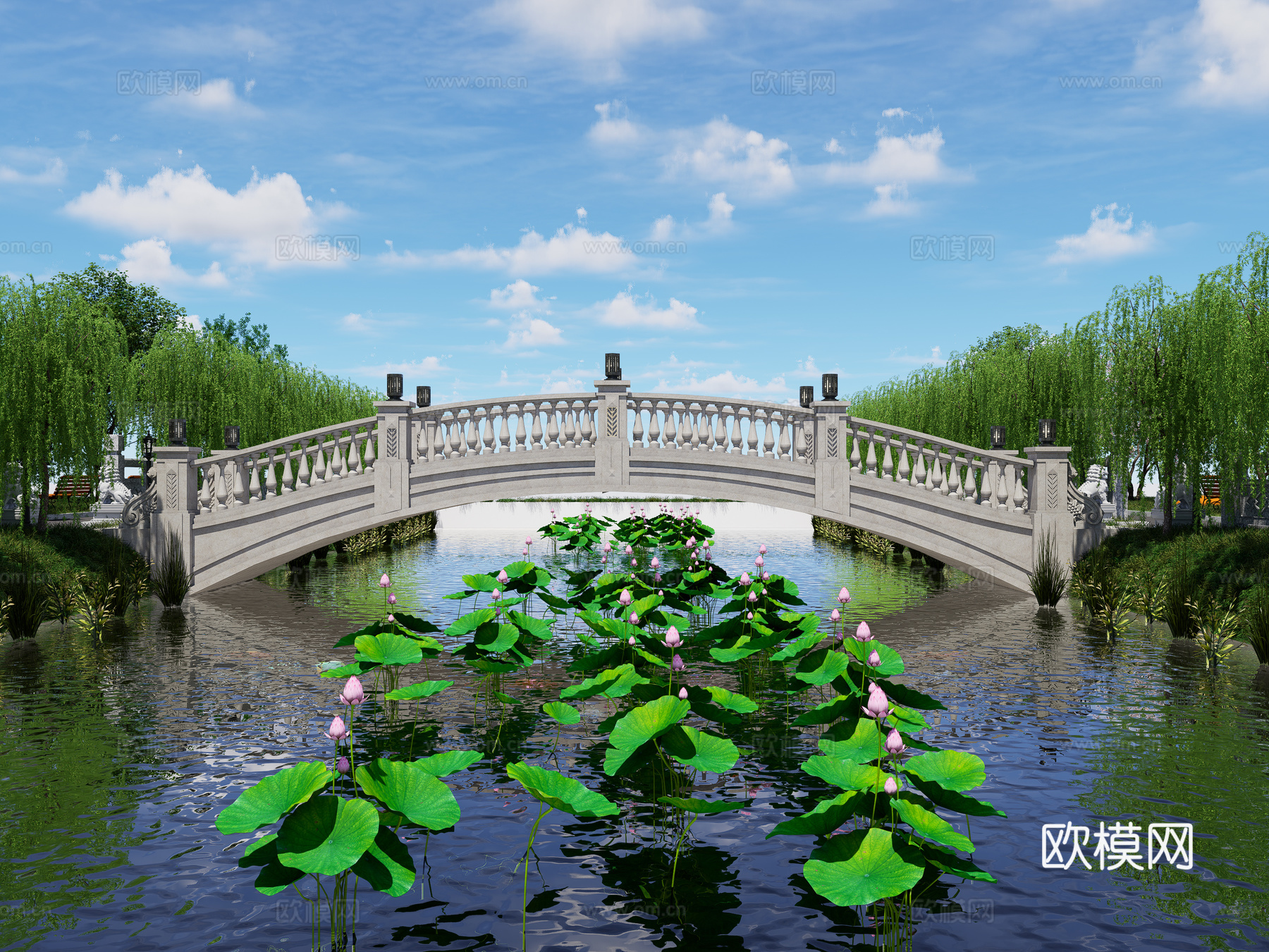 现代公园石拱桥 公园景观桥 公园滨江河道景观桥 公园滨江景观3d模型下载（渲染图1）