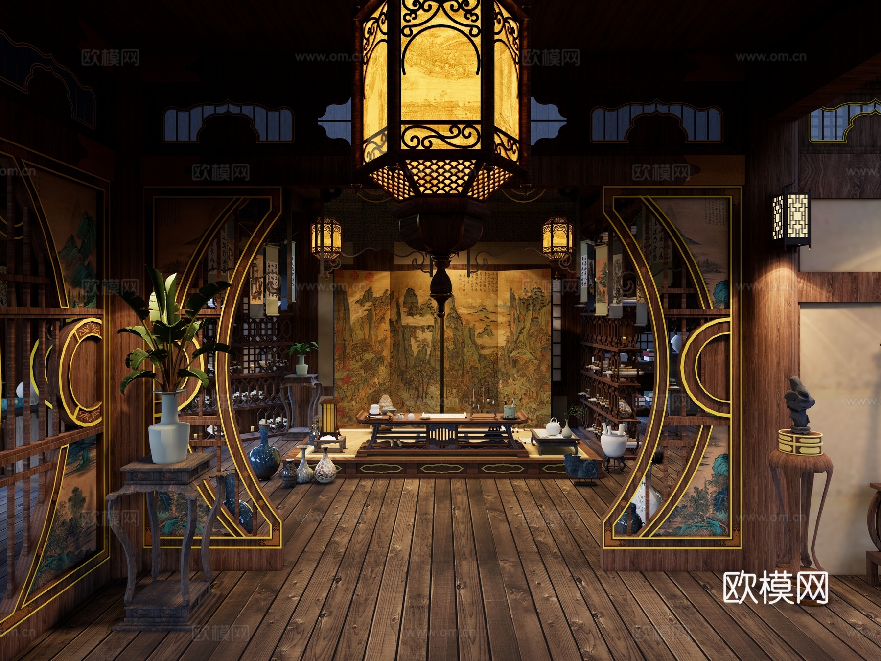 宋式 唐代 中式 古建筑家装空间 影视 古代客厅 书房 影视su模型