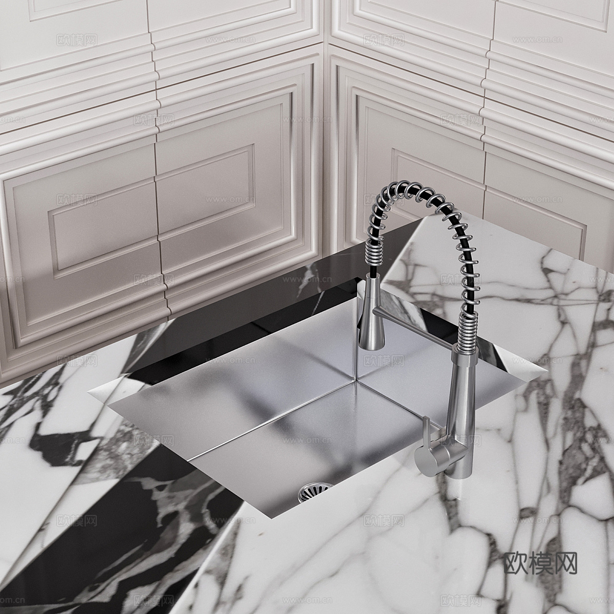 现代意式轻奢橱柜 岛台3d模型下载（渲染图3）