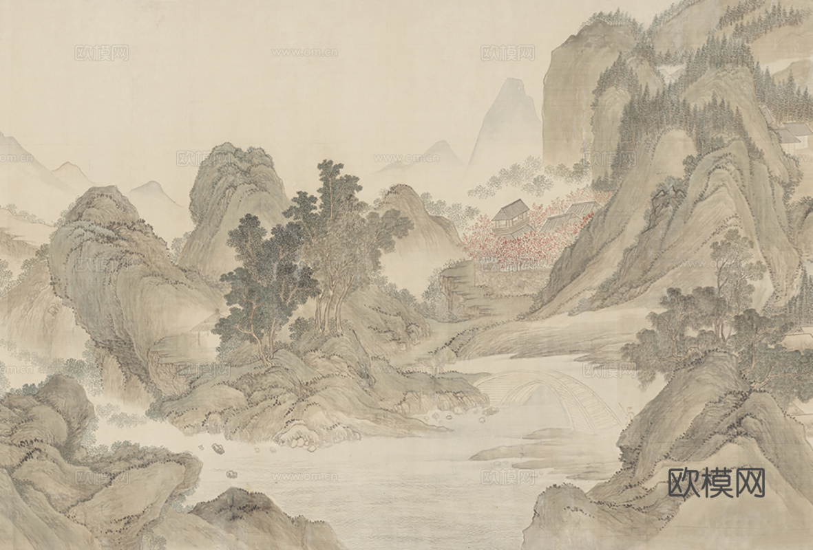 中式新中式山水壁纸壁画