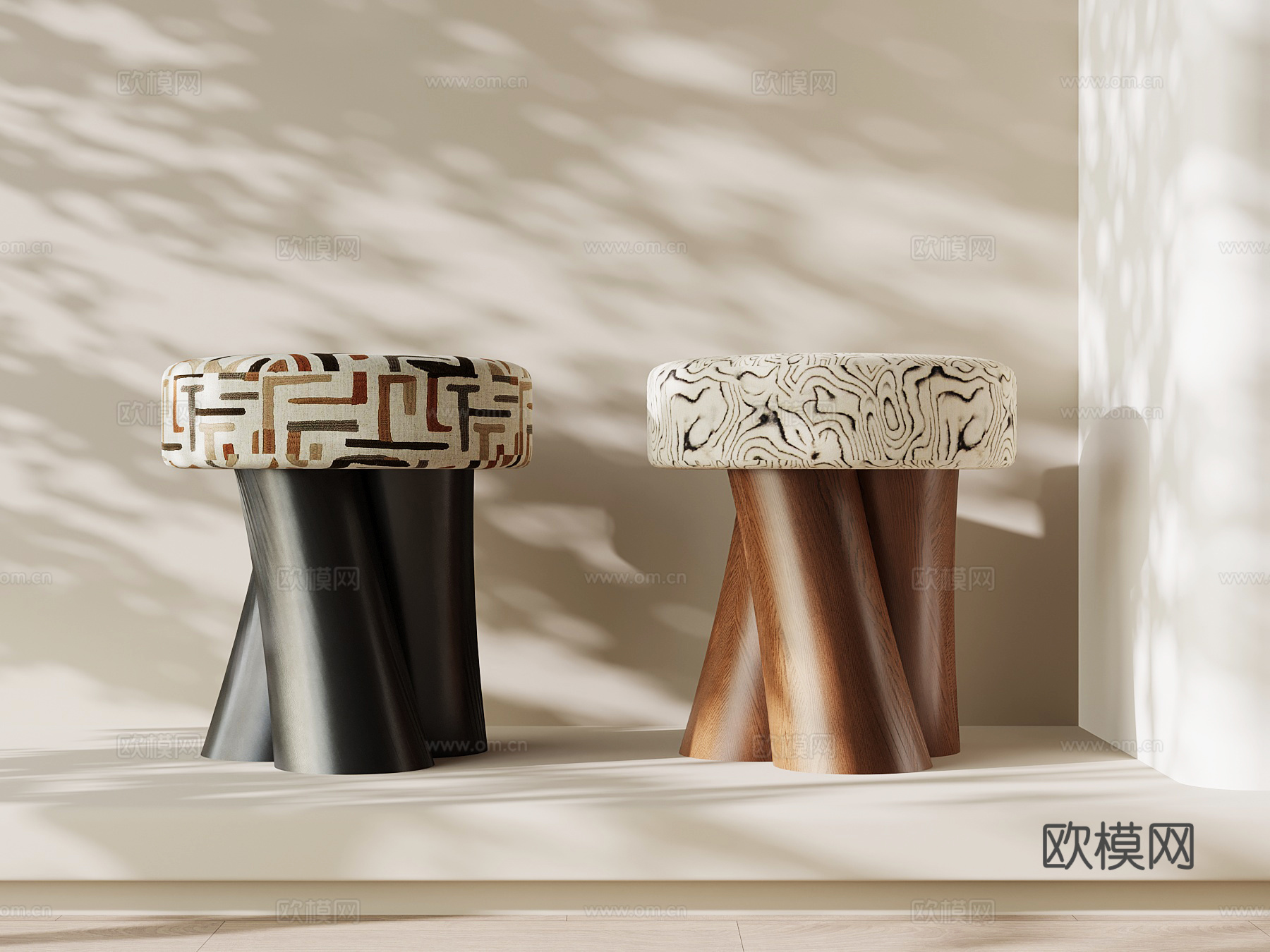 现代复古凳子 换鞋凳 梳妆凳 法式中古凳子su模型