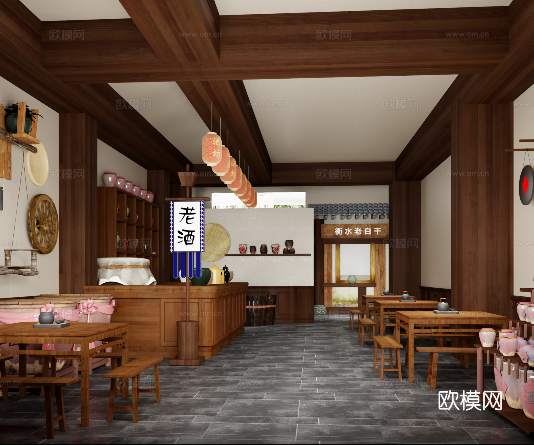中式老酒馆3d模型下载（渲染图2）