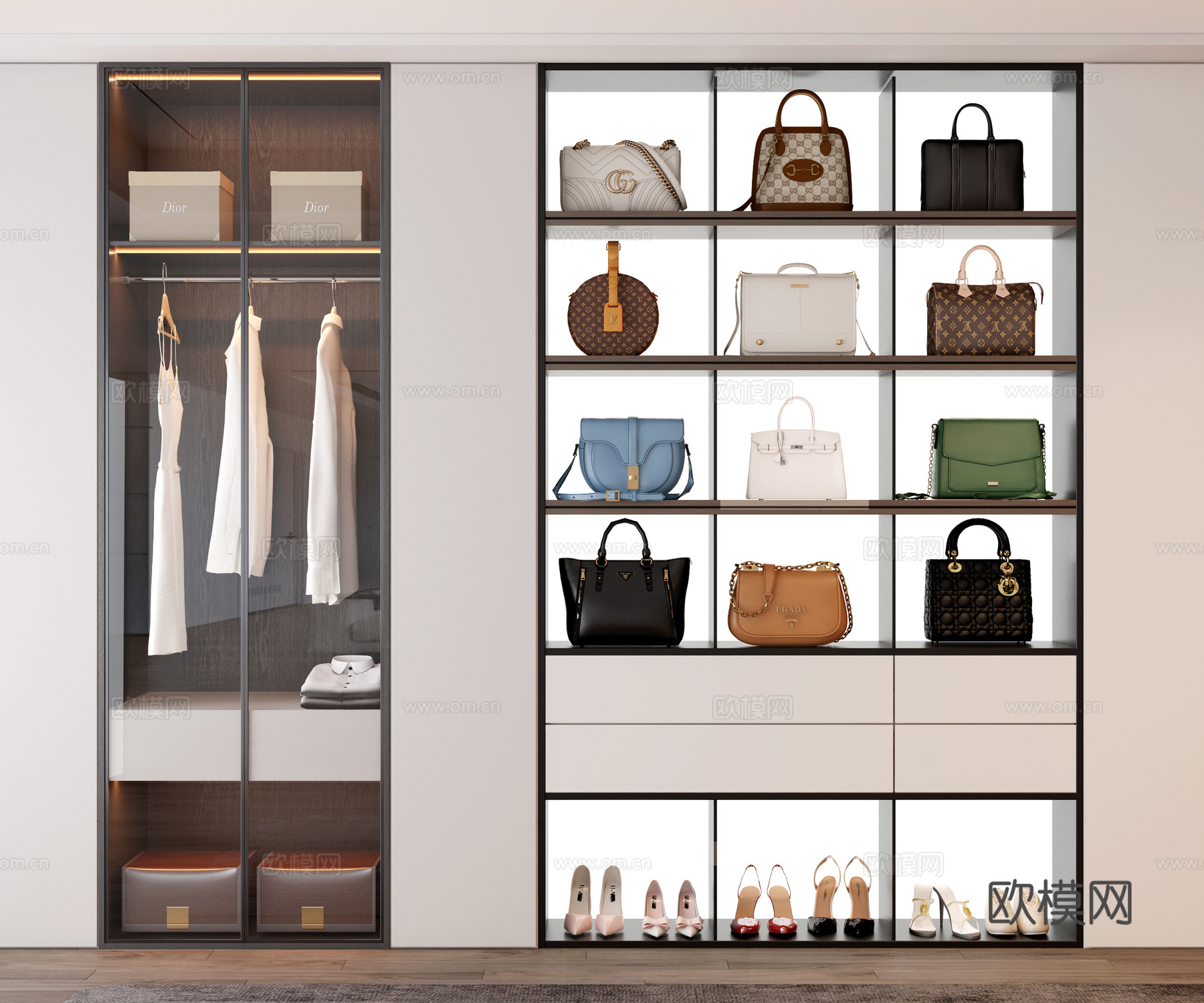 衣帽柜 包柜 包包 鞋子 衣柜 包柜su模型