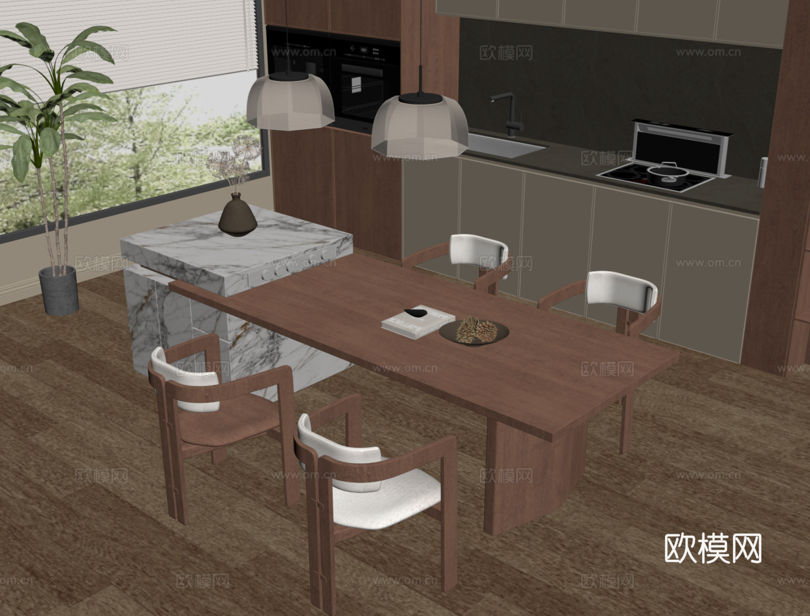 中古风吧台 餐桌椅su模型