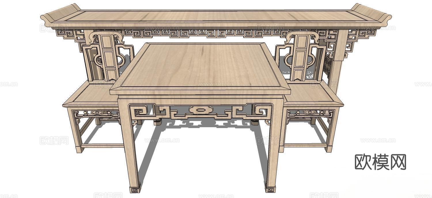 实木桌椅 实木椅子 实木桌子 椅子 桌子 餐桌椅su模型