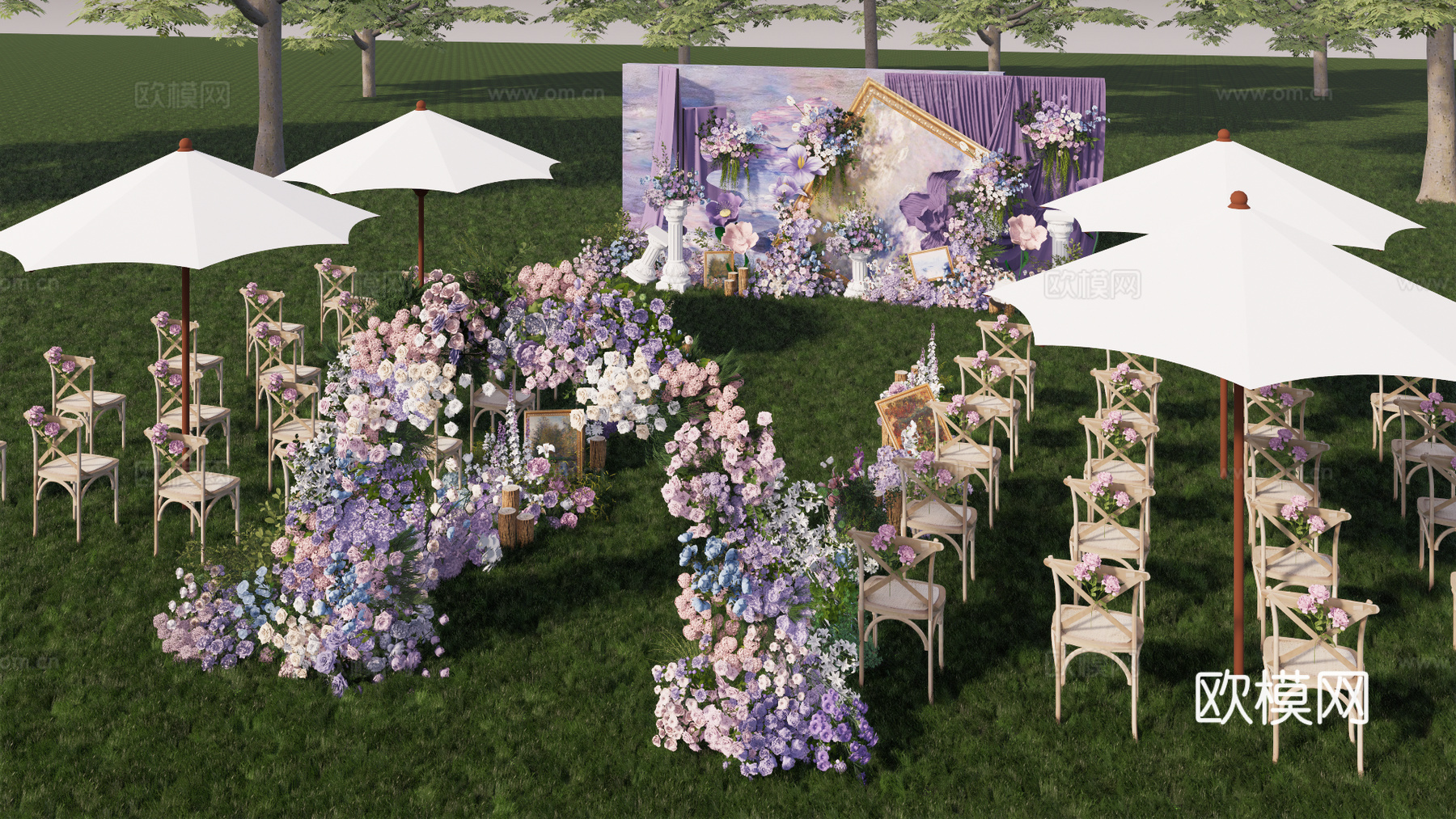 莫奈花园主题婚礼花艺美陈su模型