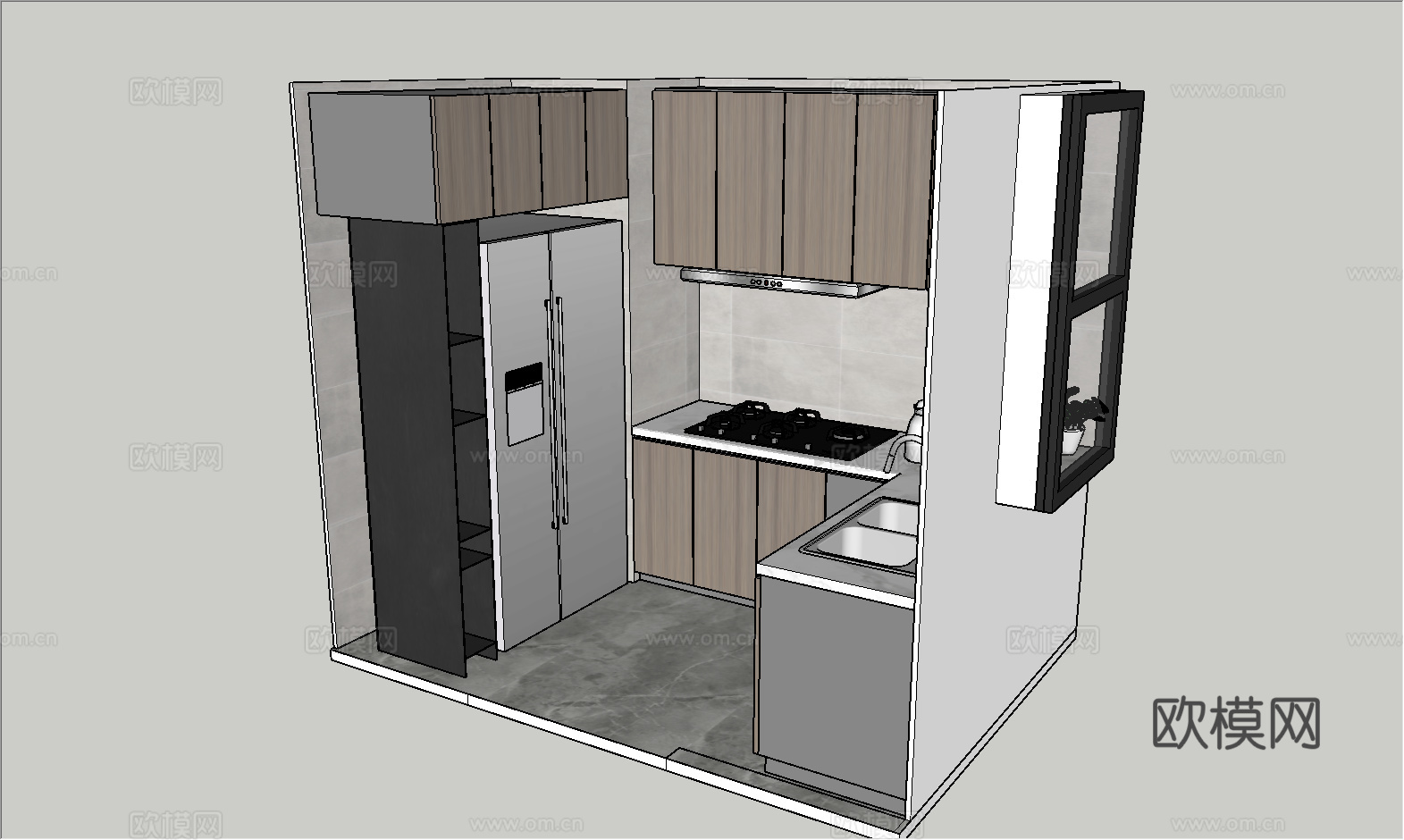 现代风格厨房橱柜组合su模型