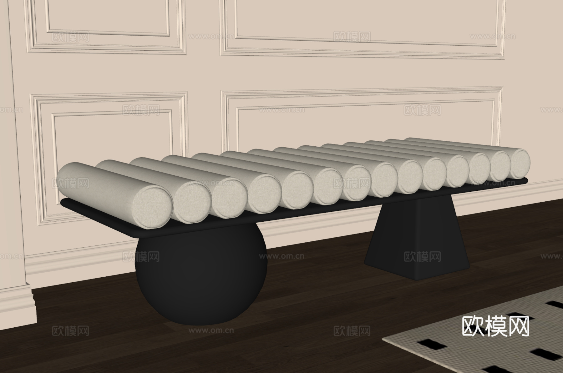 法式复古换鞋凳 床尾凳su模型
