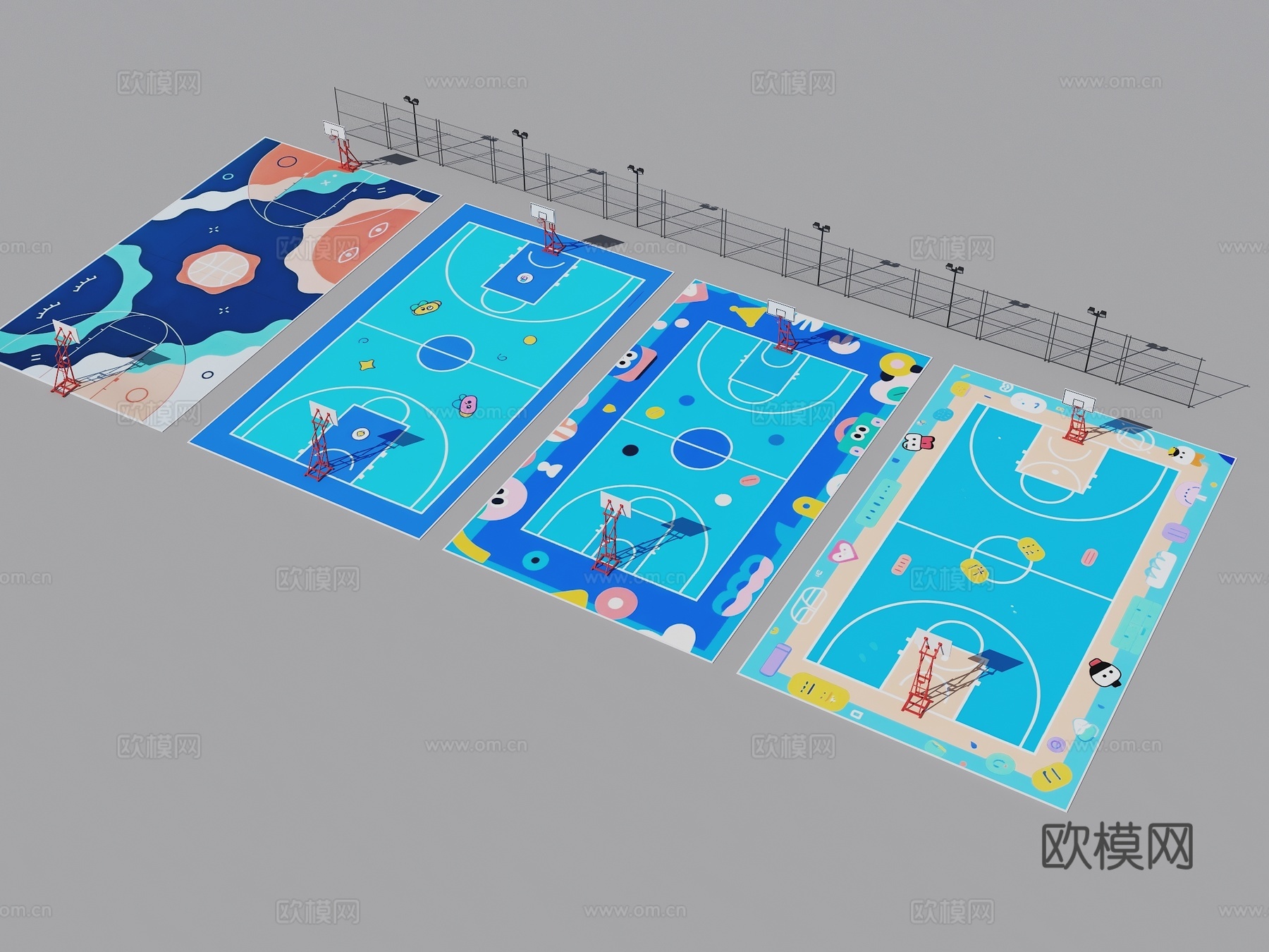 儿童篮球场 幼儿园篮球场 卡通篮球场 户外球场 篮球场 运动su模型