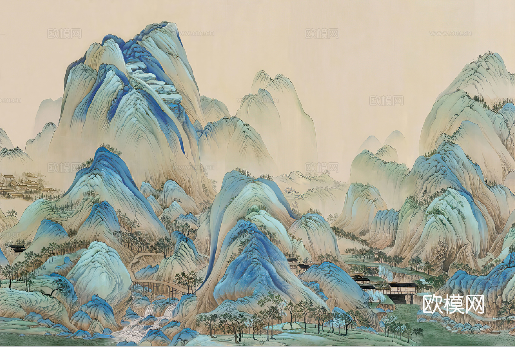 中式新中式山水壁纸壁画