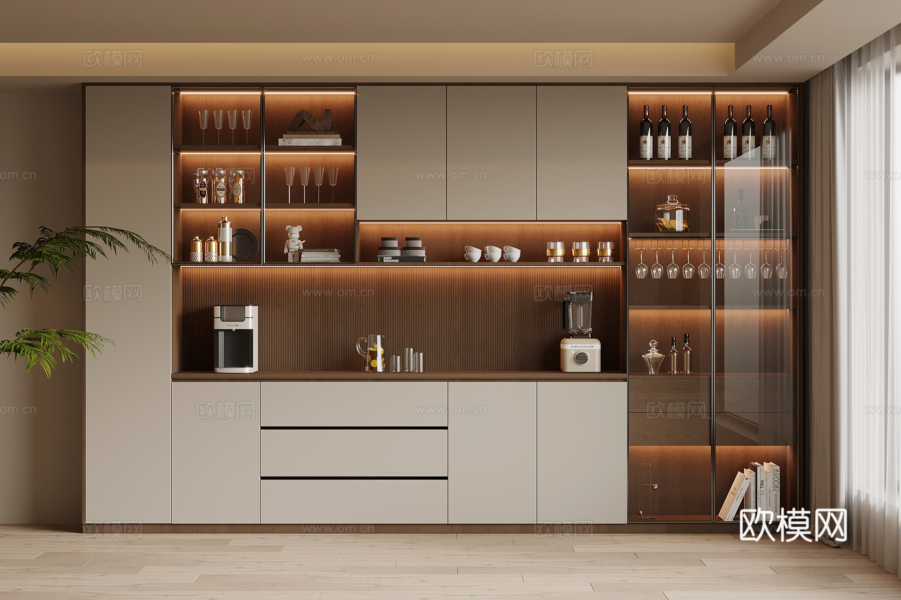 现代简约酒柜 餐边柜su模型