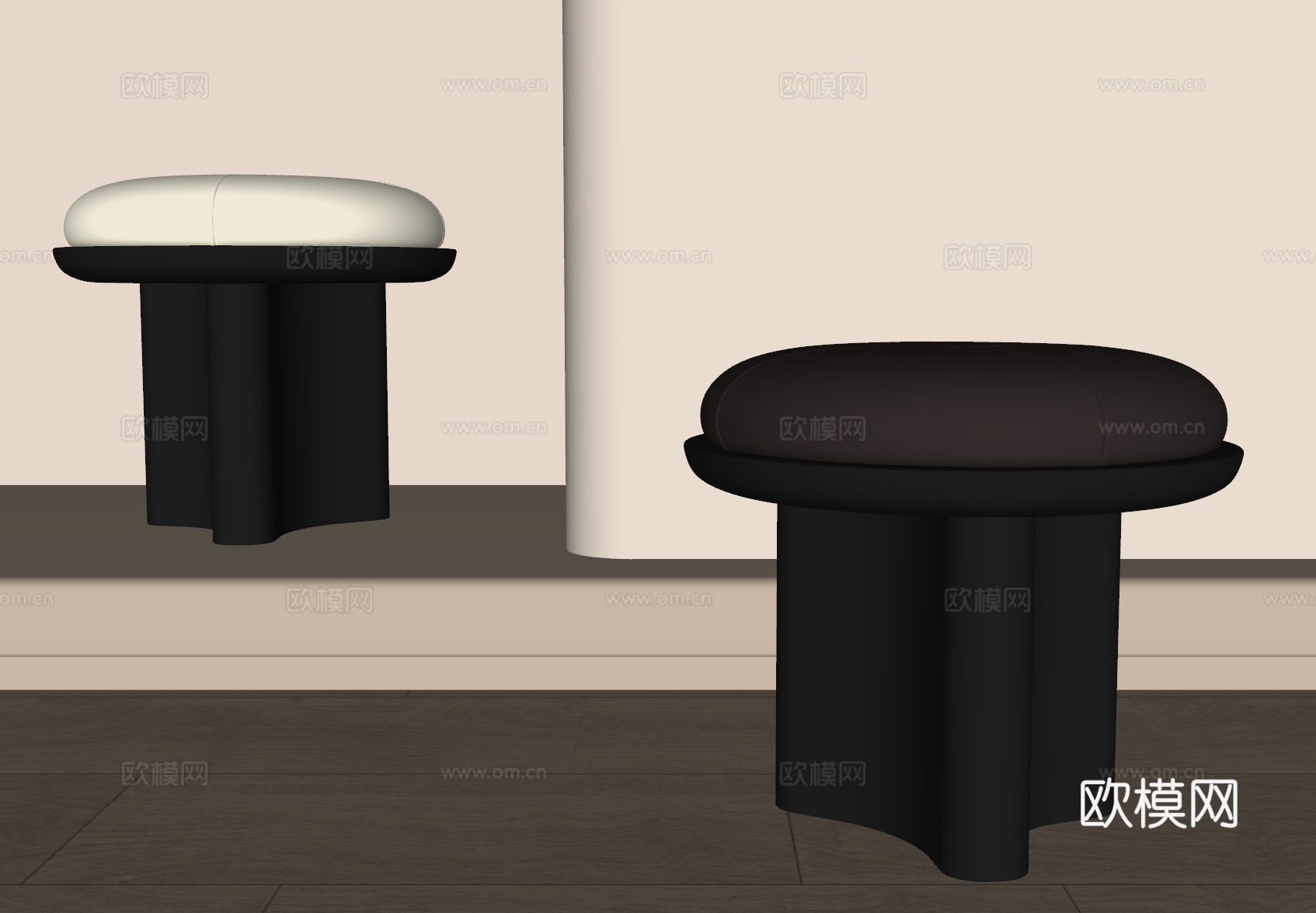 现代复古凳子 换鞋凳 梳妆凳su模型