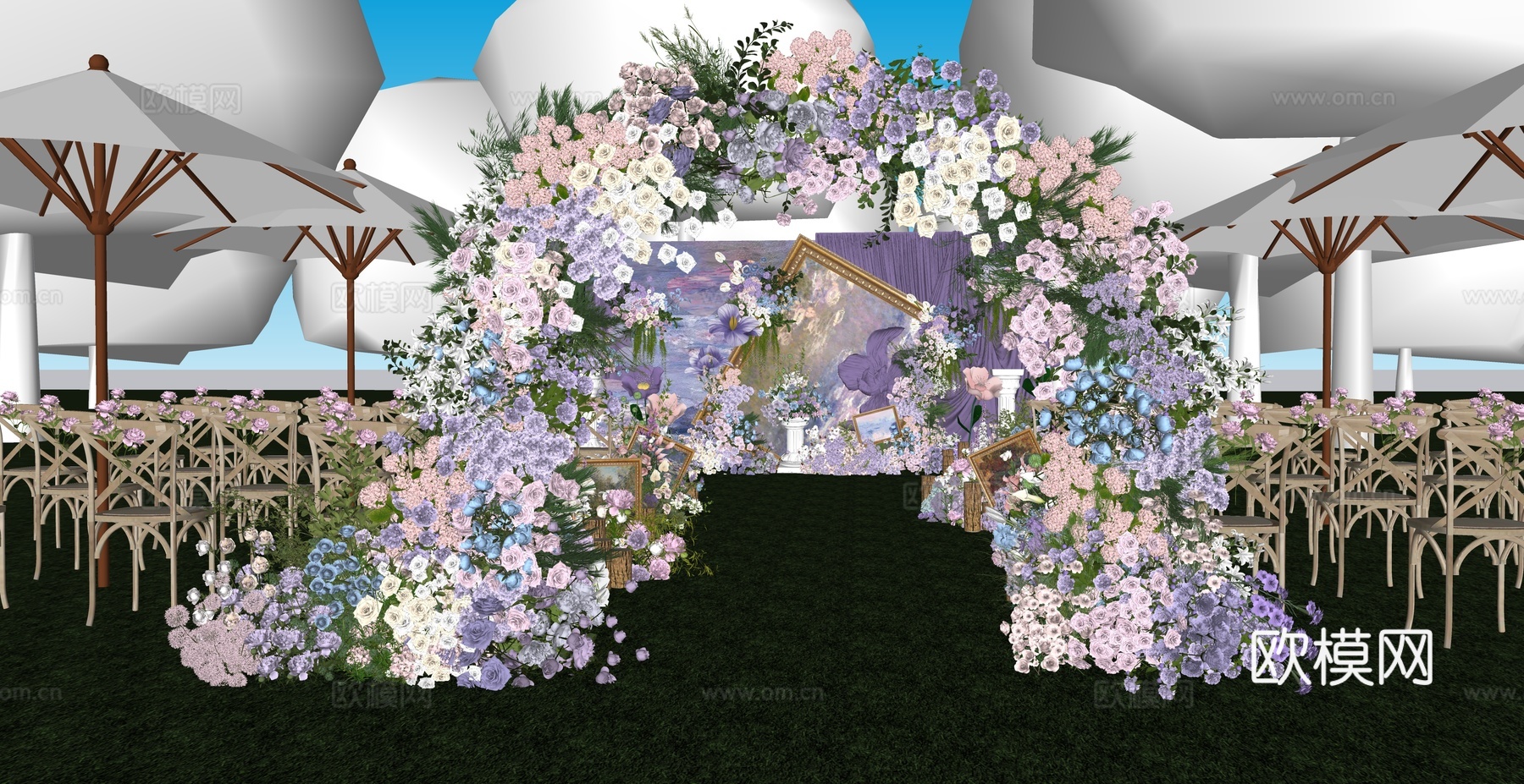 莫奈花园主题婚礼花艺美陈su模型