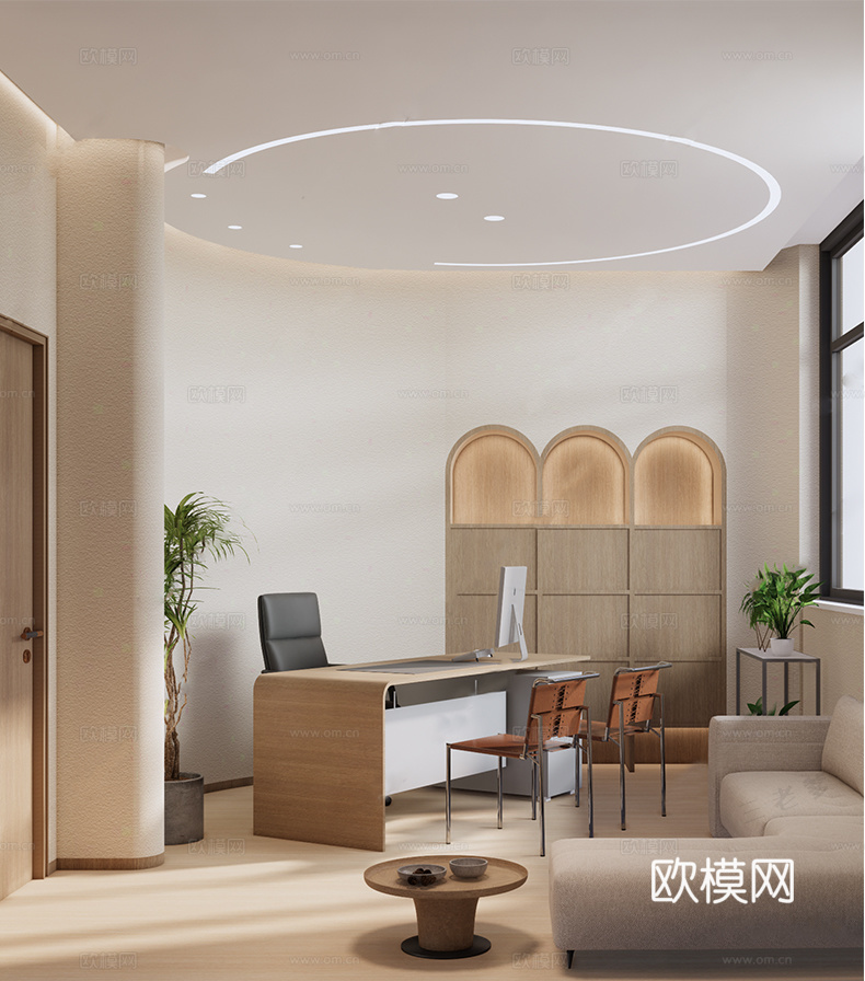 侘寂风经理办公室 办公桌椅 沙发组合su模型