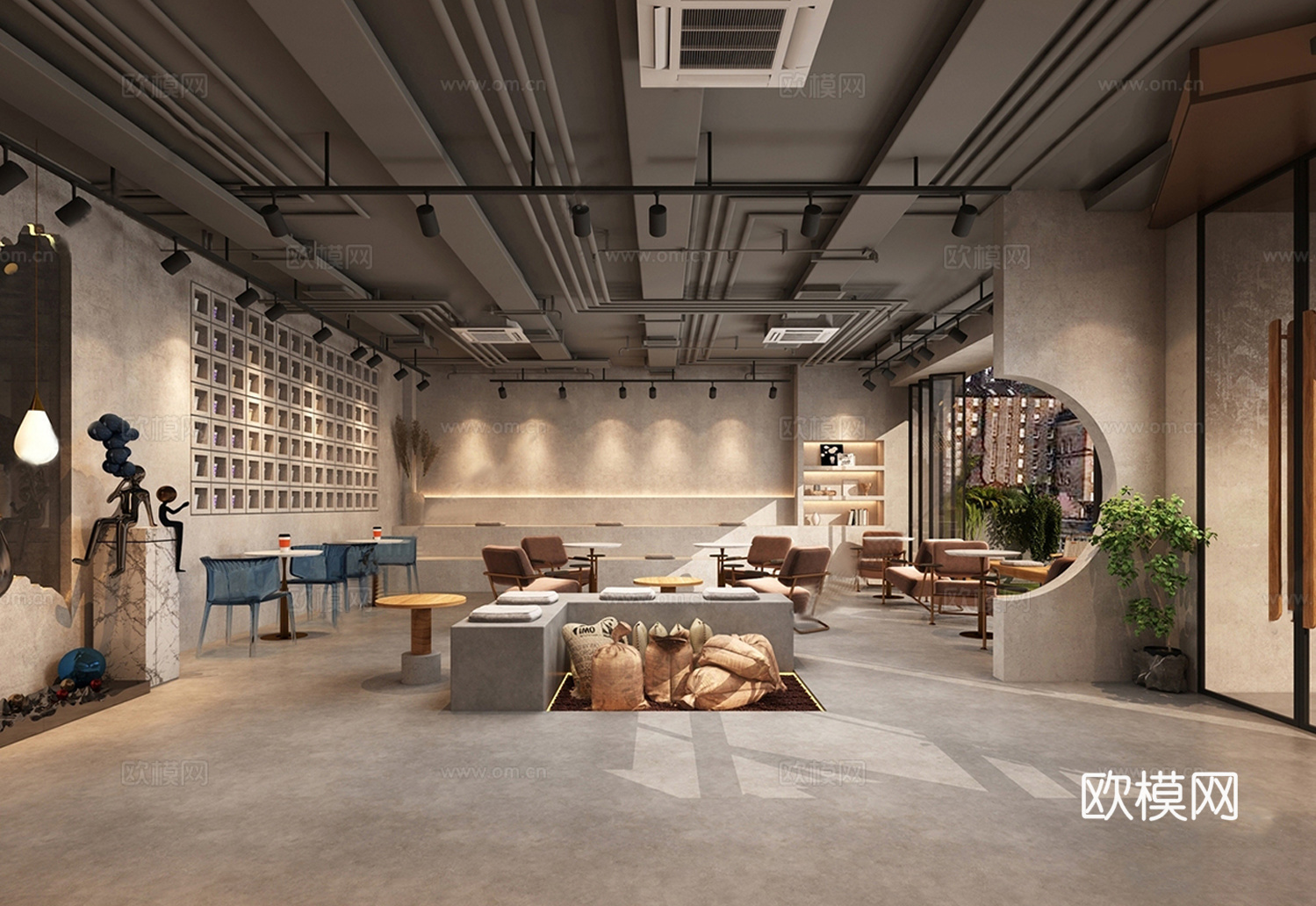 侘寂风咖啡店 餐桌椅组合su模型