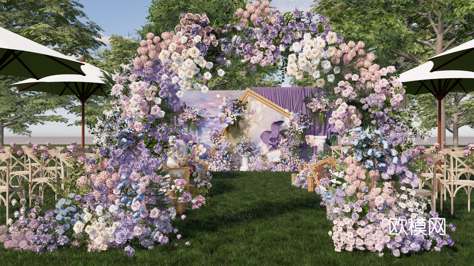 莫奈花园主题婚礼花艺美陈su模型