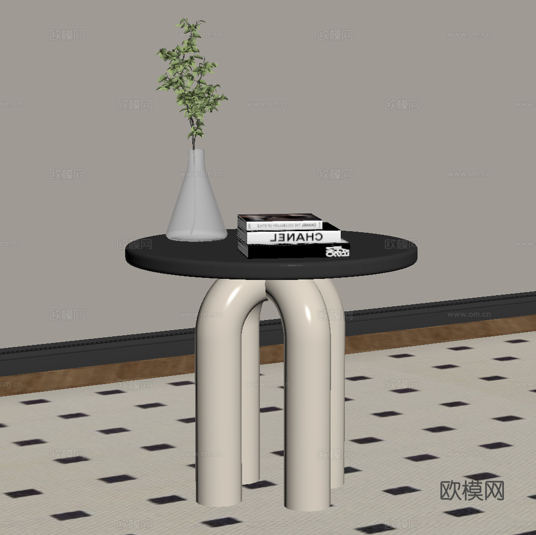 现代奶油风边几 复古边几 圆几su模型