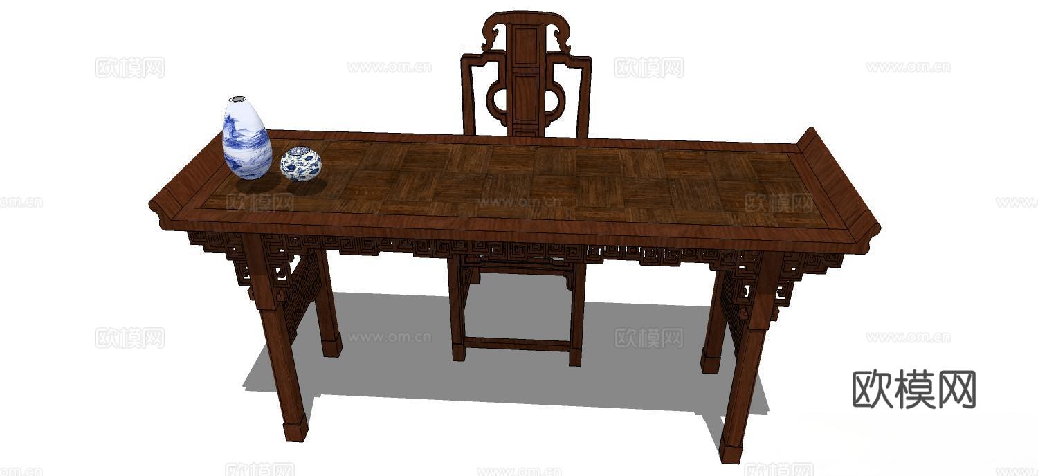 实木桌椅 实木椅子 实木桌子 椅子 桌子 书桌椅su模型