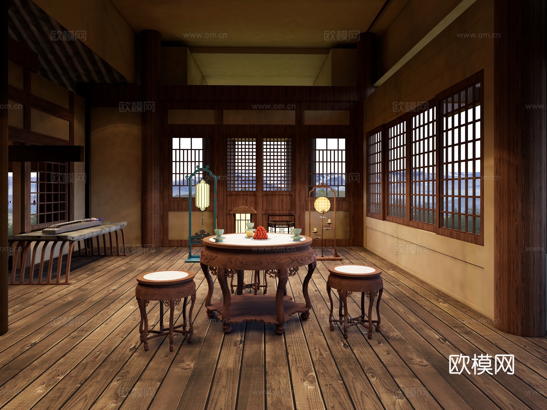 宋式 唐代 中式 古建筑家装空间 影视 古代客厅 书房 影视su模型